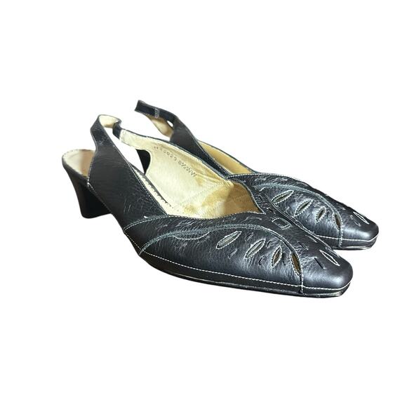 Ros hommerson sling back dress leather heel double wide 8 1/2 WW pointed toe - Picture 3 of 12